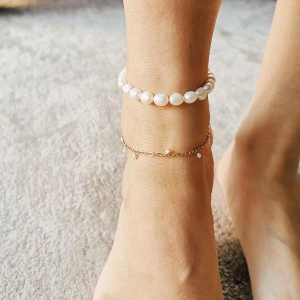 Baroque Pearl Anklet, 8mm Pearl Anklet, Freshwater Pearl Anklet, Bridal Anklet, Beach Wedding Anklet, Foot Jewelry (Myah)