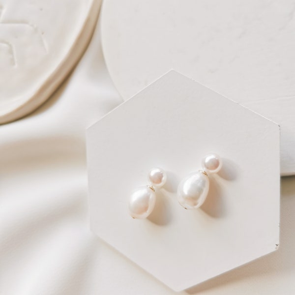Large Baorque Pearl Earrings, Bridal Pearl Drop Earrings, Double Pearl Earrings, Barqoue Pearl Drop Earrings (Cecelia)