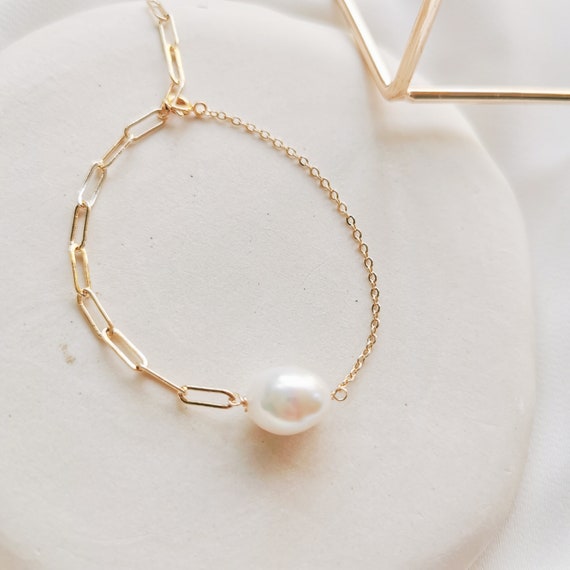 Large Baroque Single Pearl Bracelet, Two Styles Chain With