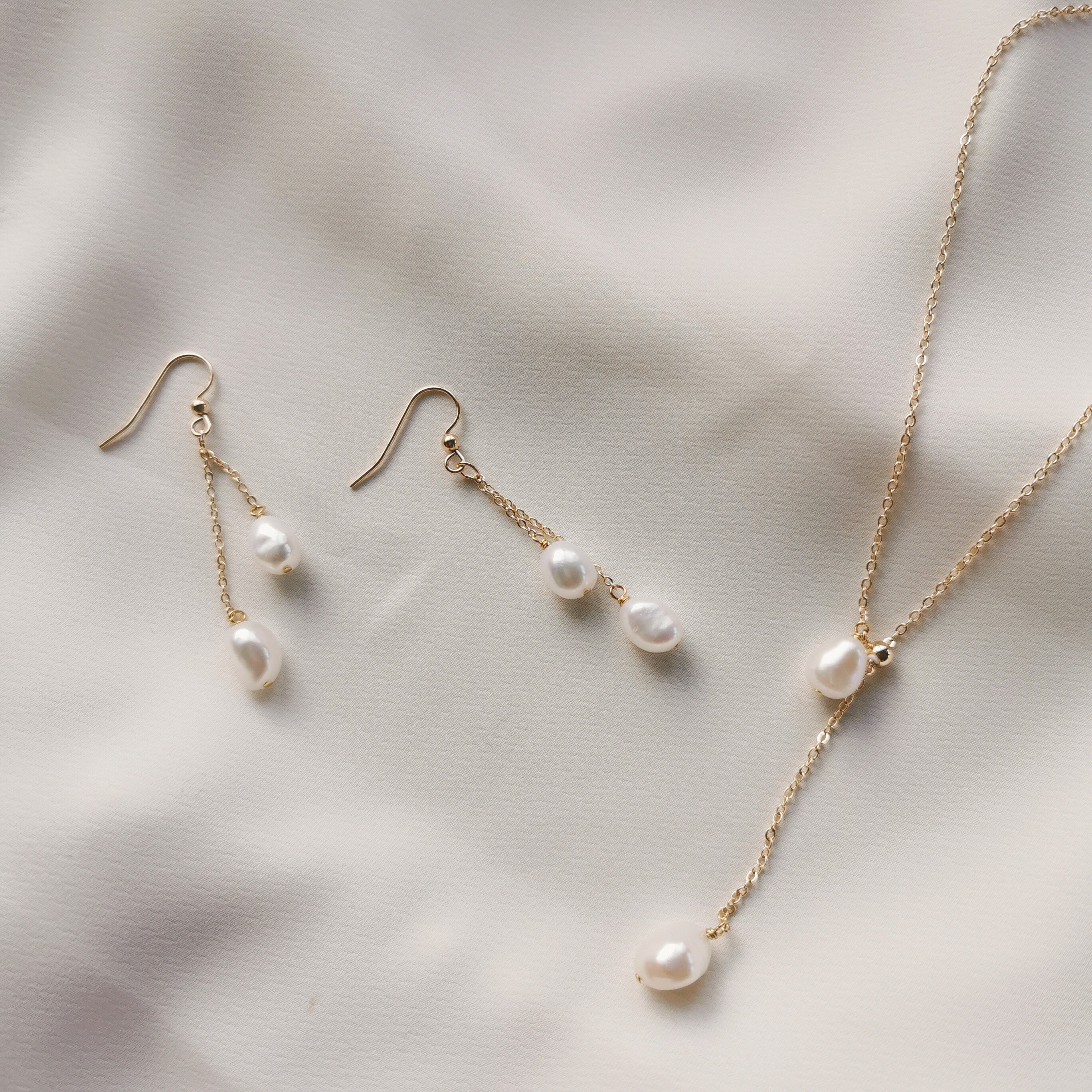 ネックレス・ペンダント +ENGBROX+ silver925 rhythmical pearl drop necklace EBNL24070 18KGP Mabe Pearl Pendant Necklace Silver Tone Ball Chain 16