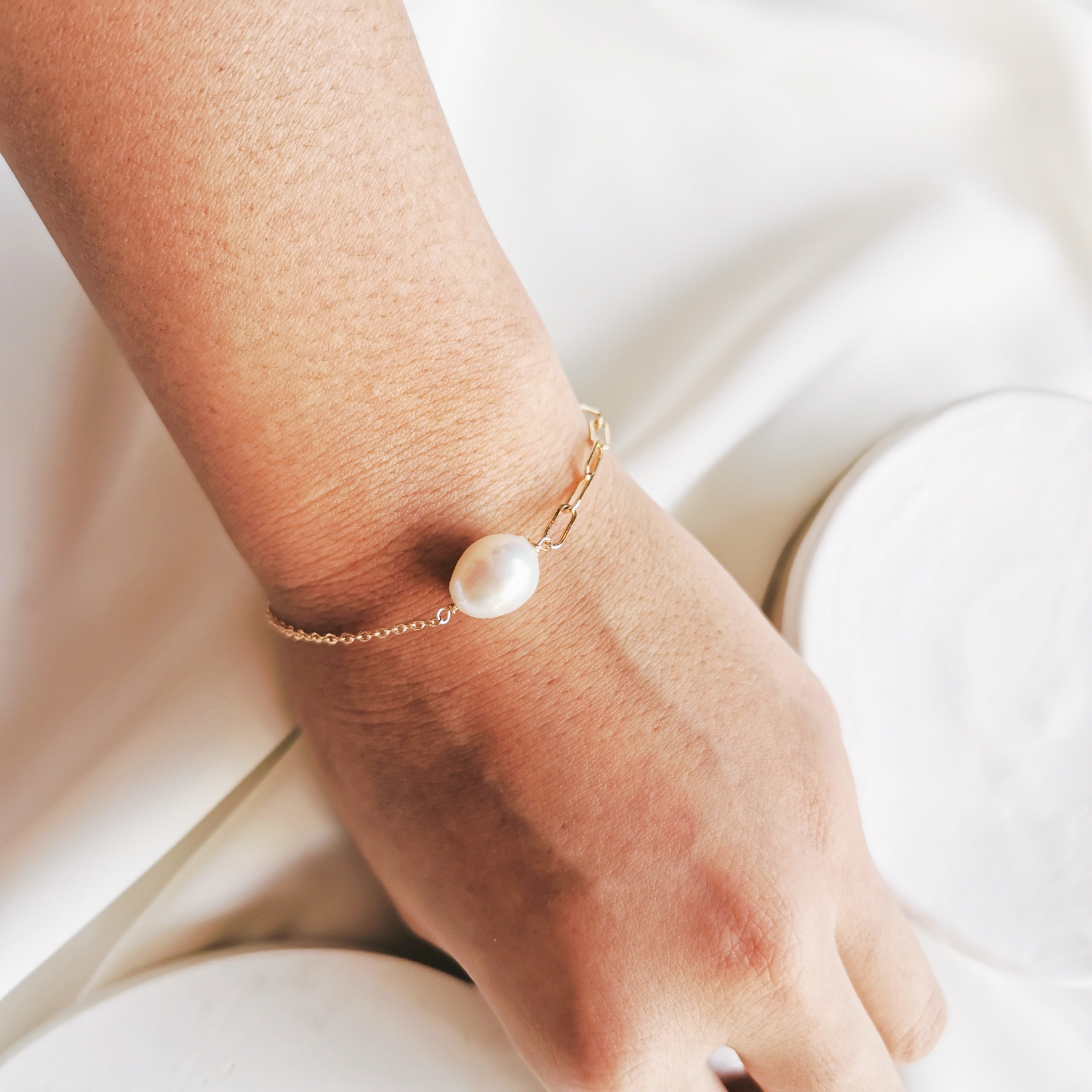 Baroque Pearl Chunky Chain 14k Gold Filed Bracelet