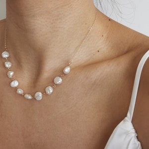 Keshi Baroque Pearl Choker Layering Necklace, 14k Gold-filled or 925 Sterling Silver 7mm Keshi Pearls (Riley)