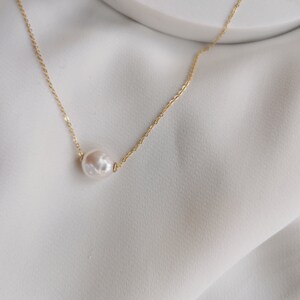 Floating Baroque Pearl Necklace, Freshwater 11mm Baroque Pearl 14k Gold-filled 925 Sterling Silver Cable Chain Necklace Erica II image 3