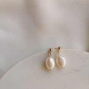 Baroque Pearl Drop Ear Studs, Gold Ear Studs with Freshwater Baroque Pearl Drop Earrings, Pearl Dangle Stud Earrings Valeria I Earrings image 1