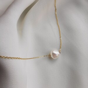 Floating Baroque Pearl Necklace, Freshwater 11mm Baroque Pearl 14k Gold-filled 925 Sterling Silver Cable Chain Necklace Erica II image 5