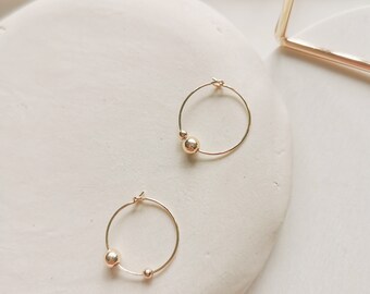 Floating Beads Hoop Earrings, Gold Filled Hoop Earrings, Dainty Silver Beaded Hoops, Small Hoop Earrings, Endless Hoop Earrings (Marissa )