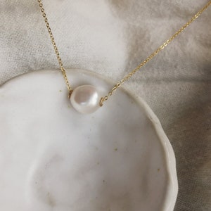 Floating Baroque Pearl Necklace, Freshwater 11mm Baroque Pearl 14k Gold-filled 925 Sterling Silver Cable Chain Necklace Erica II image 6