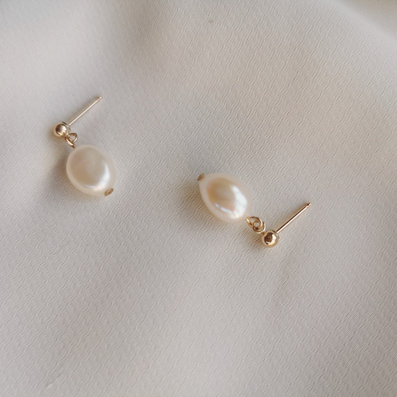 Baroque Pearl Drop Ear Studs, Gold Ear Studs with Freshwater Baroque Pearl Drop Earrings, Pearl Dangle Stud Earrings Valeria I Earrings image 4