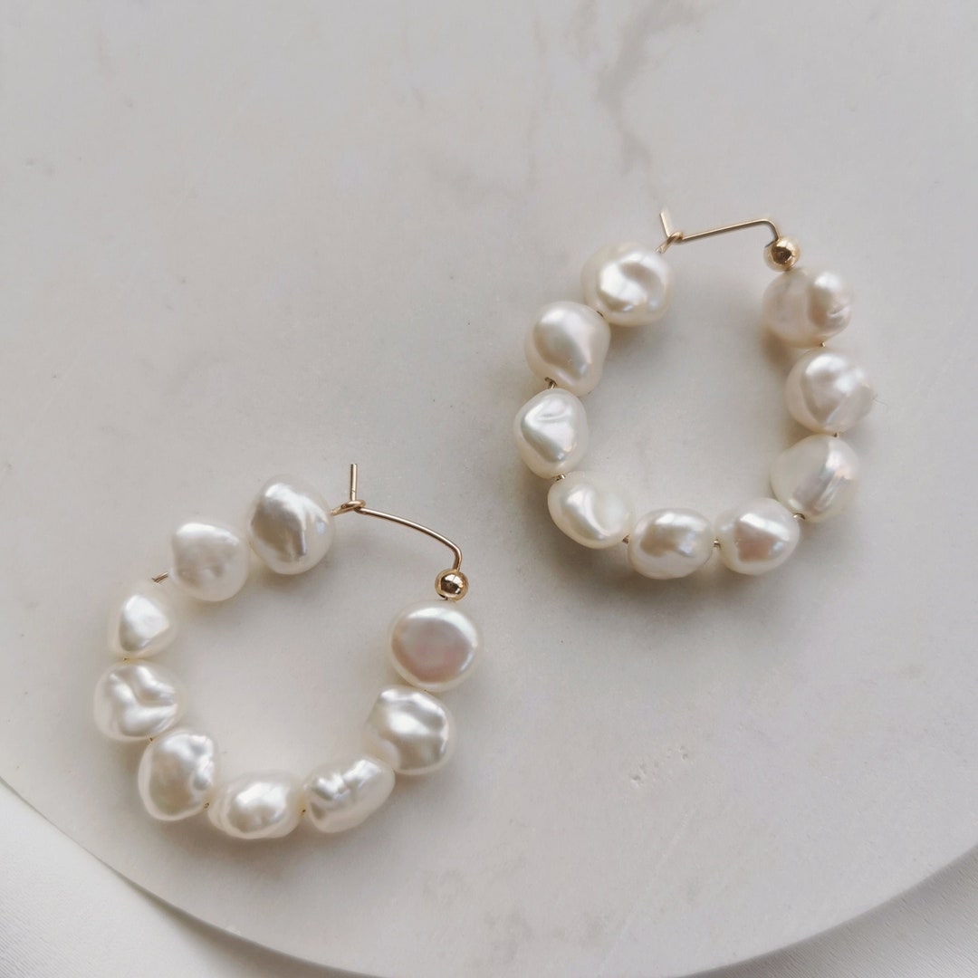 Sayuri Pearl Star Earrings – Gold-Filled Hoop with Baroque & Keshi Pearls