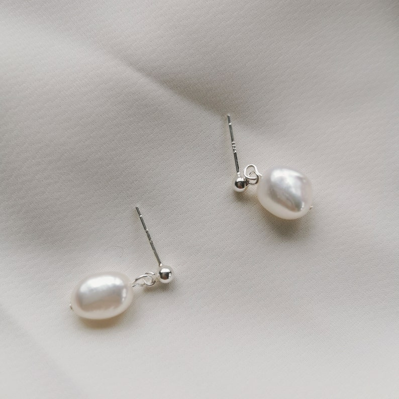 Baroque Pearl Drop Ear Studs, Gold Ear Studs with Freshwater Baroque Pearl Drop Earrings, Pearl Dangle Stud Earrings Valeria I Earrings image 5