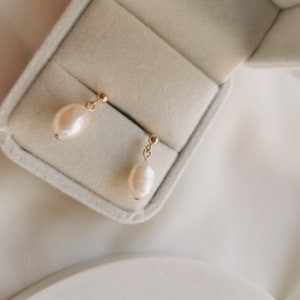 Baroque Pearl Drop Ear Studs, Gold Ear Studs with Freshwater Baroque Pearl Drop Earrings, Pearl Dangle Stud Earrings Valeria I Earrings image 2