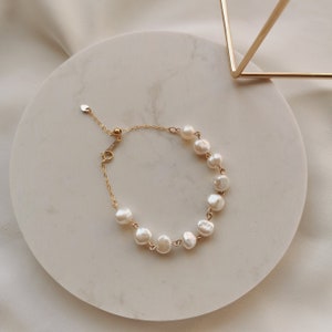 White Cultured Freshwater Pearl Bracelet Gold-filled Adjustable Length White Cultured Freshwater Pearl Bracelet Gold-filled Adjustable Length
