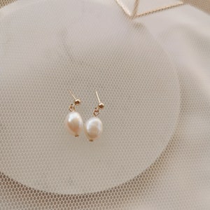 Baroque Pearl Drop Ear Studs, Gold Ear Studs with Freshwater Baroque Pearl Drop Earrings, Pearl Dangle Stud Earrings Valeria I Earrings image 3