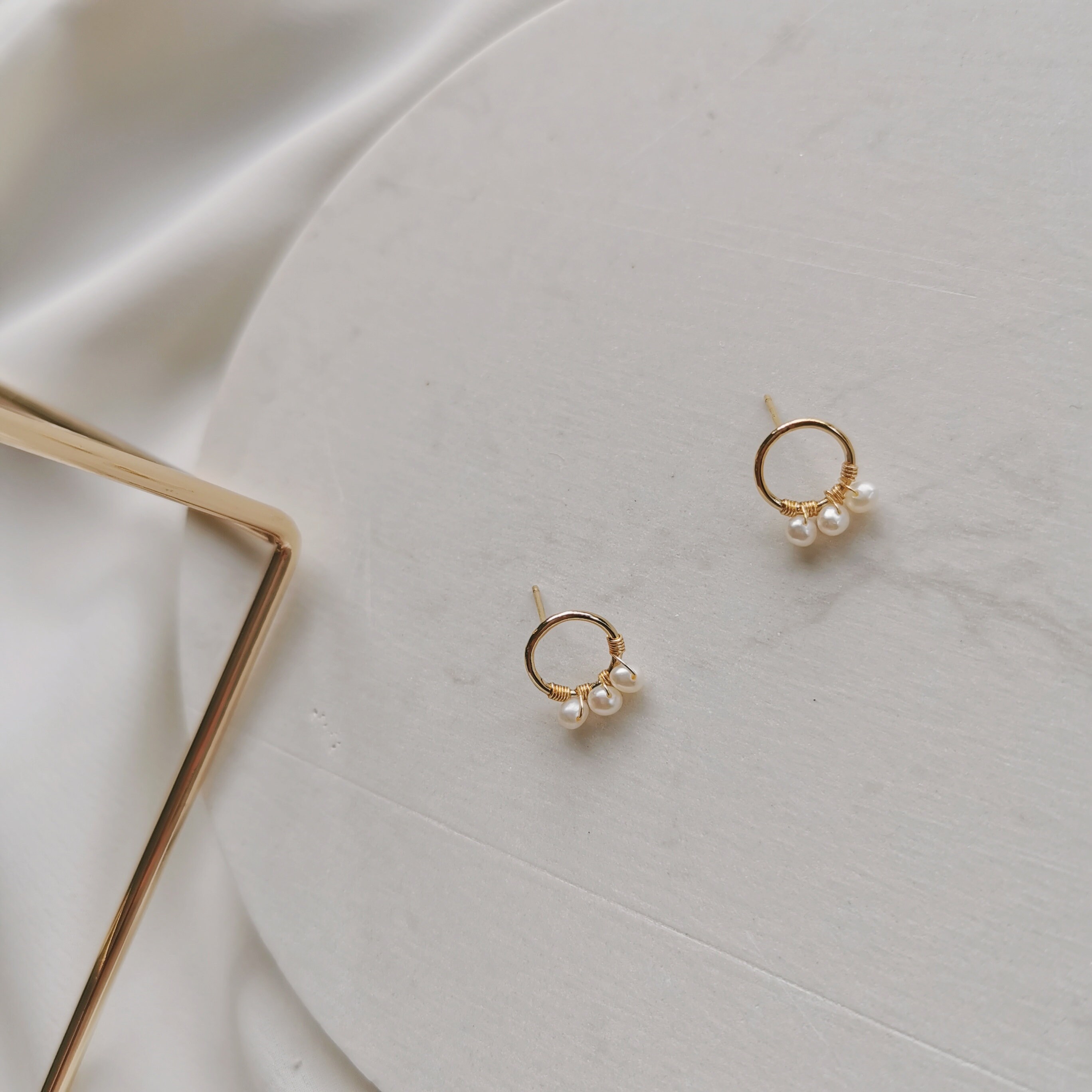 Dainty Pearl Wrapped Circle Stud Earrings Tiny Pearl Studs | Etsy