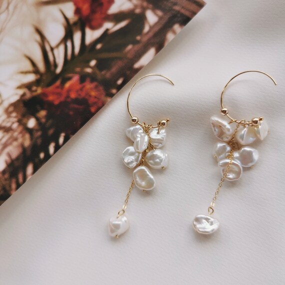 thumbnail image 2 of Natural Freshwater Pearl Drop Dangle Earrings - Multicolor Baroque 7-8mm Silver/Gold Hooks 2 of 6