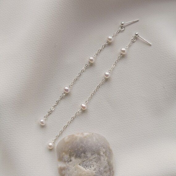 Long Pearl Drop Earrings, 14k Gold Filled or 925 Sterling