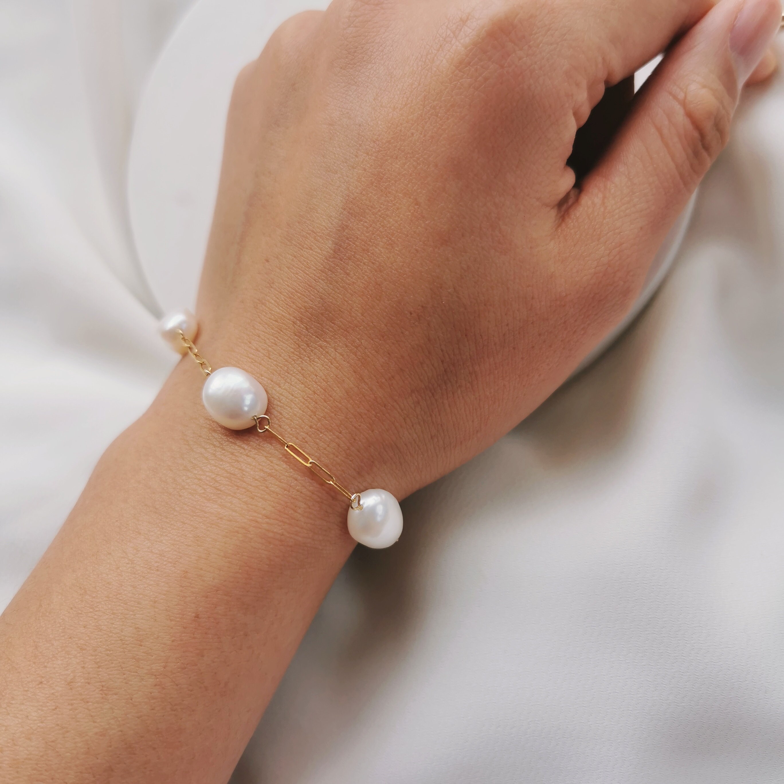 Large Baroque Pearl Bracelet, 14k Gold-filled Sterling