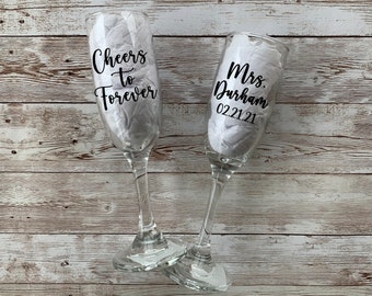 Cheers to Forever Champagne Flute Set, Personalized Champagne Flutes, Wedding Champagne Glasses, Wedding Gift, Engagement Champagne Flutes