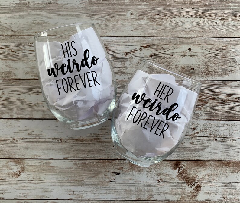 Weirdo Couple Wine Glasses Wedding Glasses Couples Wine Etsy