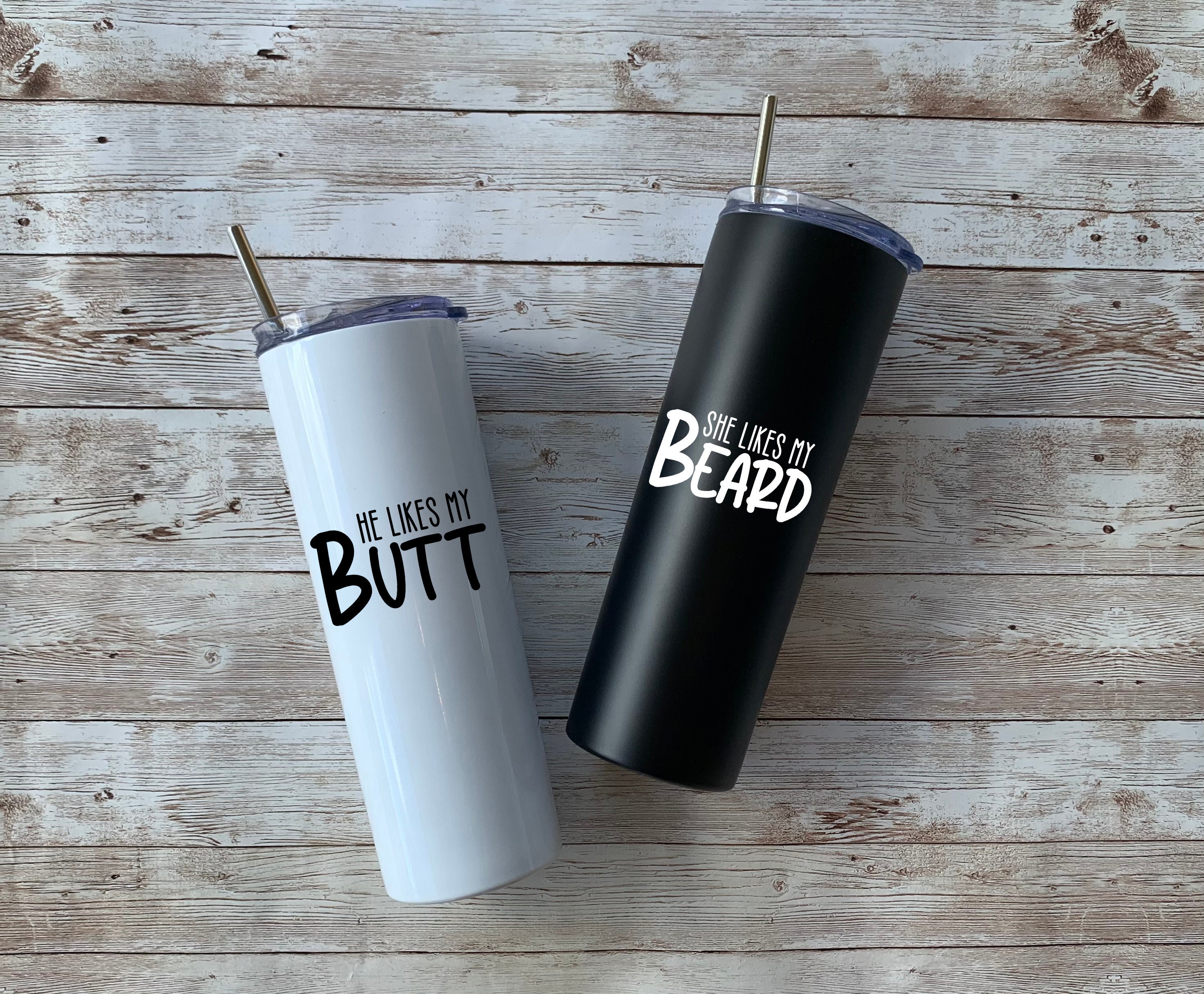 His Beard and Her Butt Couple Tumblers Wedding Tumblers Etsy