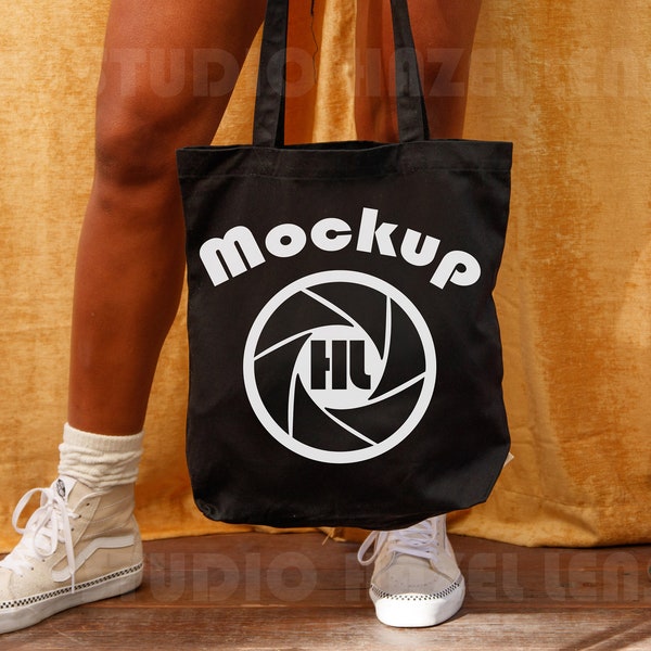 Small black canvas tote mock-up, blank canvas bag mockup EC8000, black woman tote lifestyle mocks, summer-styled black cotton tote mockups