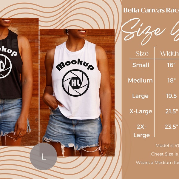 Bella Canvas Crop Tank Mockup 6682, Women's Racerback T-shirt Size Chart Mock up, Diverse Model Sports Tank Mock-up, Bella Canvas Size Guide