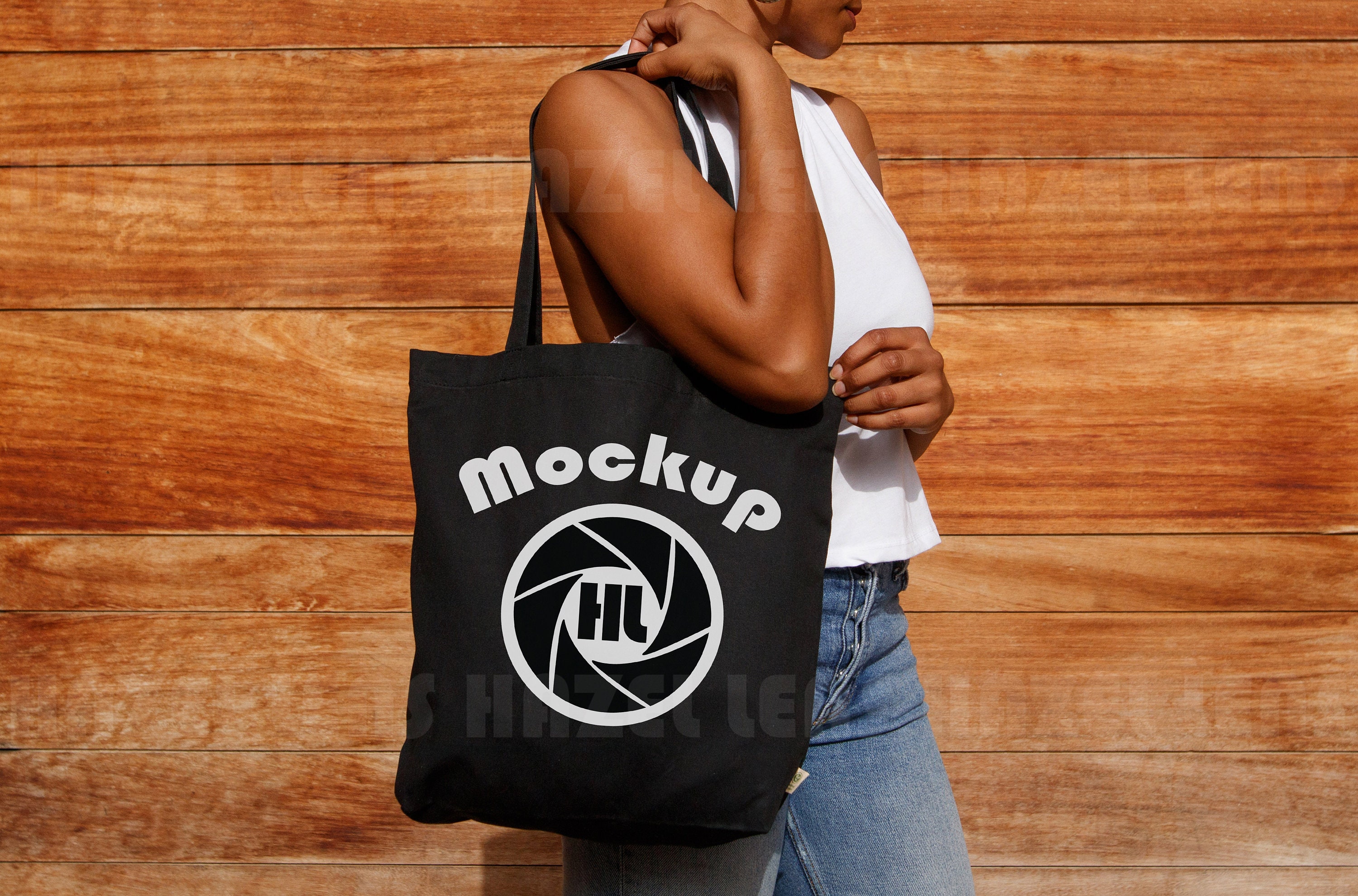 Black Blank Cotton Eco Tote Bag Design Mockup Stock Photo