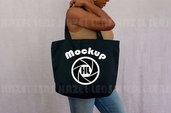 Big Blank Canvas Tote Mockup Large EC8001 Black Tote Bag Mock up Summer Lifestyle Tote Mock up With Black Woman Cotton Tote Woc Mockups Etsy