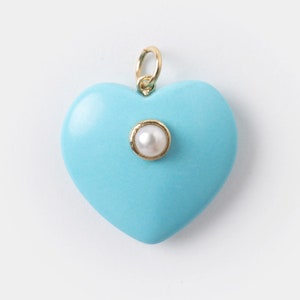 14k Gold Turquoise Heart Pendant, Heart Pendant, Handmade Heart Pendant