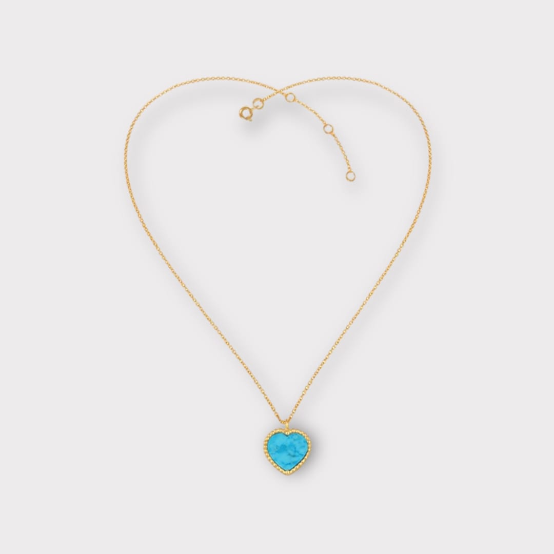 Heart Necklace, Turquoise Heart Pendant Necklace, 18k Gold Plated Heart Necklace, Turquoise