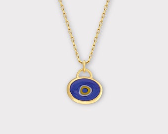 Evil Eye, Gold Oval Evil Eye Necklace, Sterling Silver Evil Eye Necklace, Lucky Charm, Evil Eye Pendant,