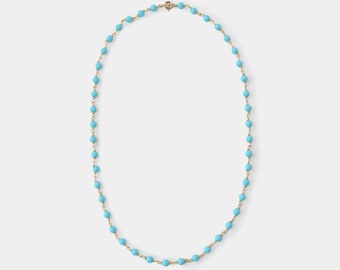 14k Gold Turquoise Necklace, Handmade Gold Necklace, Beaded Turquoise Necklace, Solid Gold Necklace, Short Necklace,
