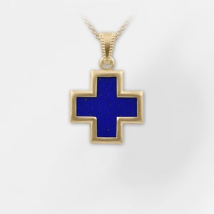 Greek Cross Necklace, Blue Cross Necklace, 18k Gold Plated Sterling Silver 925 Cross Necklace, Blue Lapis Cross