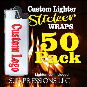 50 Pack Logo Lighter Stickers - Promotional Bulk Lighter Wraps- Fit regular size Bic Lighters.