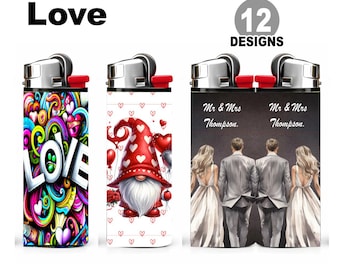 Love Theme Lighter Sticker Wrap – 12 Designs, Couples Gift, Wedding Favor, Anniversary Gift,