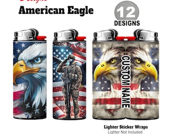 American Eagle Lighter Wrap – Choose Design, Add Custom Name – 12 Patriotic USA Vinyl Decals