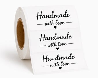 Handmade With Love Labels | Thermal Shipping Labels 2.25" x 1.25" | Small Business Packaging Stickers | Custom Text or Logo | 100–500 Pack