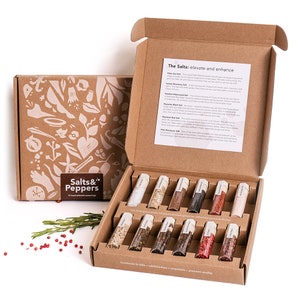 Salts & Peppers  l Spice and Seasoning Set for Cooking l 6 Salts and 6 Peppers l Gift Set for Men and Women l Housewarming Gift