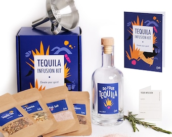 Tequila Infusion Kit by Craftly | Plant-Based Infusions for Homemade Cocktails | Tequila Gift Set | Great Anniversary Gift | Spices & Bottle