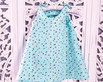 Handmade Polka Dot Sundress: Turquoise Cotton A-Line Dress