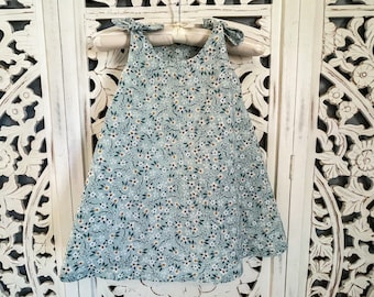 Handmade Floral Sundress | Teal Green Cotton A-Line Dress