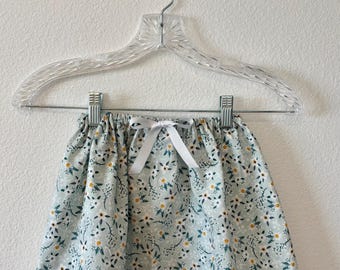 Girls Green Floral Skirt | Cotton Spring Summer Skirt