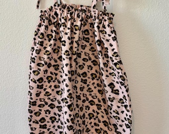 Pink Cheetah Print Sundress: Girls' Cotton Dress with Shoulder Ties