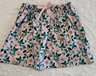 Pink Floral Girls Skirt: Cotton Spring/Summer Skirt