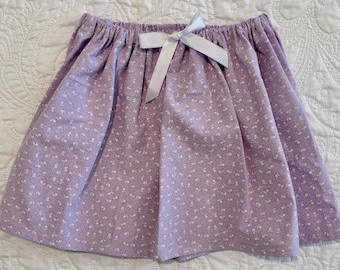 Girls Purple Floral Skirt: Lavender & White Cotton