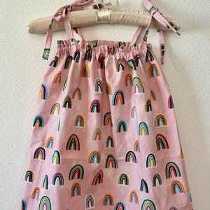 Rainbow Sundress: Pink Cotton Dress with Shoulder Ties