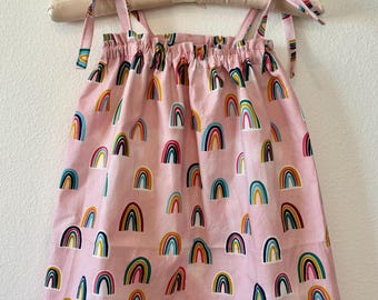 Rainbow Sundress: Pink Cotton Dress with Shoulder Ties