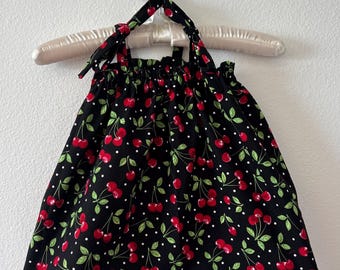Cherries Baby Sundress: Black & Red Cotton Toddler Dress