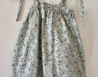 Green Sundress: White Floral Cotton Girls Dress