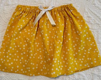 Yellow Floral Cotton Skirt: Girls Elastic Waist
